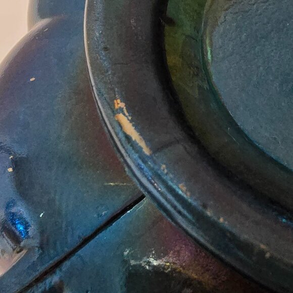 Vintage Jeanette Aztec Rose Blue Carnival Glass Double Handed Bowl - Picture 6 of 7